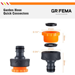 Grifema ge1101, nez de robinet, connecteur de robinet de jardin, raccord de robinet femelle 3/4 pouces - 1/2 pouces universel, f