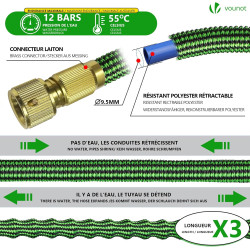 VOUNOT® Tuyau d'Arrosage Extensible 30m Renforcé Adaptable 1/2" et 3/4" 10 Modes de Pulvérisation Flexible et Anti-Fuite Raccord