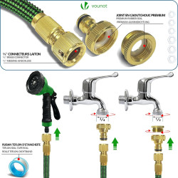 VOUNOT® Tuyau d'Arrosage Extensible 30m Renforcé Adaptable 1/2" et 3/4" 10 Modes de Pulvérisation Flexible et Anti-Fuite Raccord