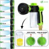 VOUNOT® Tuyau d’Arrosage Extensible 15m Renforcé avec Récipient Savon Adaptable 1/2" et 3/4" 8 Modes de Pulvérisation Flexible e