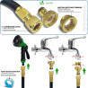 VOUNOT® Tuyau d'Arrosage Extensible 15m Renforcé Adaptable 1/2" et 3/4" 10 Modes de Pulvérisation Flexible et Anti-Fuite Raccord