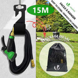 VOUNOT® Tuyau d'Arrosage Extensible 15m Renforcé Adaptable 1/2" et 3/4" 10 Modes de Pulvérisation Flexible et Anti-Fuite Raccord