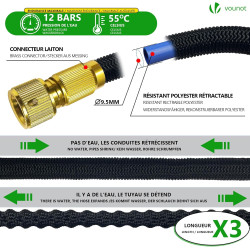 VOUNOT® Tuyau d’Arrosage Extensible 30m Renforcé avec Récipient Savon Adaptable 1/2" et 3/4" 8 Modes de Pulvérisation Flexible e
