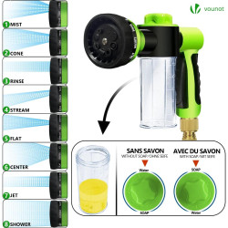 VOUNOT® Tuyau d’Arrosage Extensible 30m Renforcé avec Récipient Savon Adaptable 1/2" et 3/4" 8 Modes de Pulvérisation Flexible e