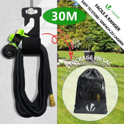 VOUNOT® Tuyau d’Arrosage Extensible 30m Renforcé avec Récipient Savon Adaptable 1/2" et 3/4" 8 Modes de Pulvérisation Flexible e