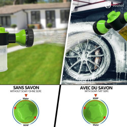 VOUNOT® Tuyau d’Arrosage Extensible 30m Renforcé avec Récipient Savon Adaptable 1/2" et 3/4" 8 Modes de Pulvérisation Flexible e