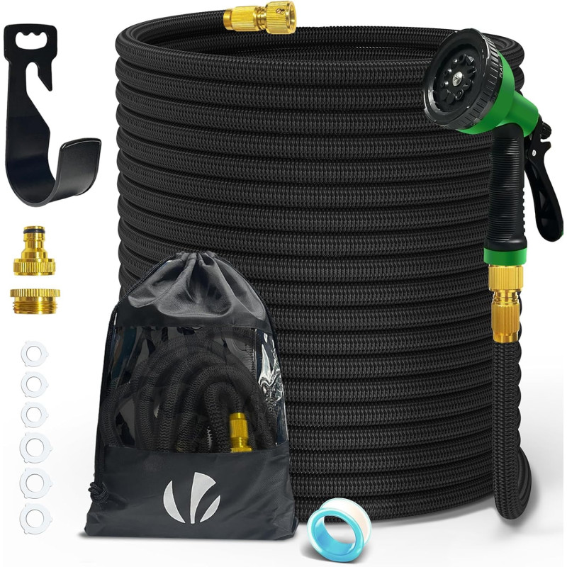VOUNOT® Tuyau d'Arrosage Extensible 45m Renforcé Adaptable 1/2" et 3/4" 10 Modes de Pulvérisation Flexible et Anti-Fuite Raccord