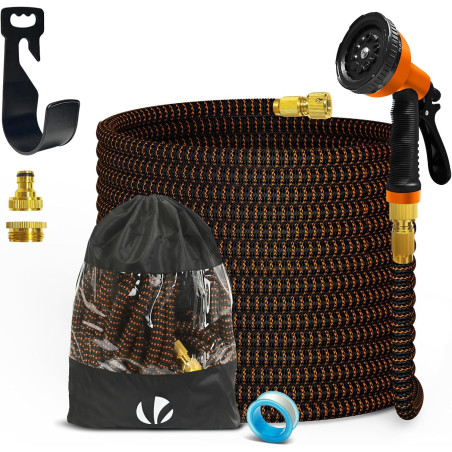 Vounot® tuyau d'arrosage extensible 15m renforcé adaptable 1/2" et 3/4" 10 modes de pulvérisation flexible et anti-fuite raccord