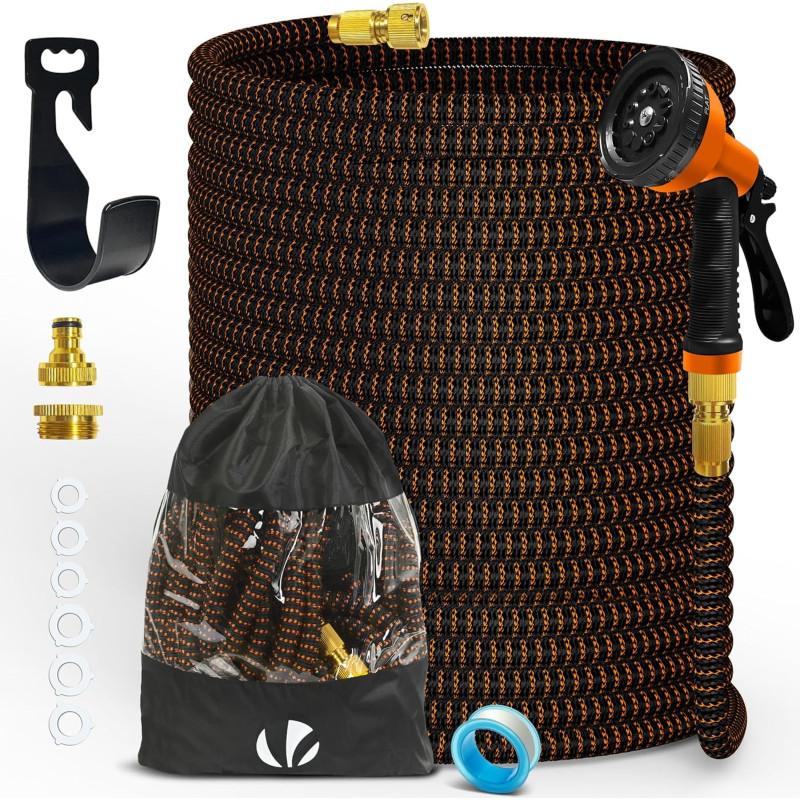 Vounot® tuyau d'arrosage extensible 45m renforcé adaptable 1/2" et 3/4" 10 modes de pulvérisation flexible et anti-fuite raccord