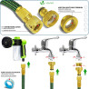 VOUNOT® Tuyau d’Arrosage Extensible 15m Renforcé avec Récipient Savon Adaptable 1/2" et 3/4" 8 Modes de Pulvérisation Flexible e