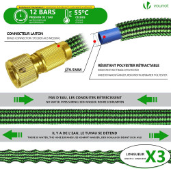 VOUNOT® Tuyau d’Arrosage Extensible 30m Renforcé avec Récipient Savon Adaptable 1/2" et 3/4" 8 Modes de Pulvérisation Flexible e