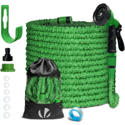 VOUNOT® Tuyau d'Arrosage Extensible 30m Adaptable 1/2" et 3/4" 10 Modes de Pulvérisation Flexible et Anti-Fuite Raccord et Sac d