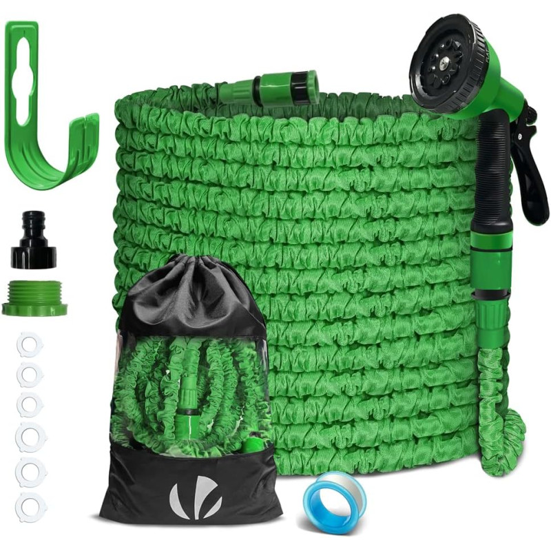 VOUNOT® Tuyau d'Arrosage Extensible 30m Adaptable 1/2" et 3/4" 10 Modes de Pulvérisation Flexible et Anti-Fuite Raccord et Sac d