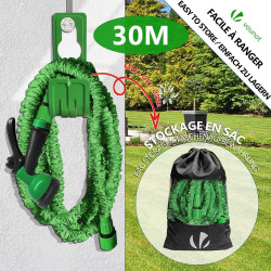 VOUNOT® Tuyau d'Arrosage Extensible 30m Adaptable 1/2" et 3/4" 10 Modes de Pulvérisation Flexible et Anti-Fuite Raccord et Sac d