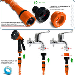 Vounot® tuyau d'arrosage extensible 30m adaptable 1/2" et 3/4" 10 modes de pulvérisation flexible et anti-fuite raccord et sac d