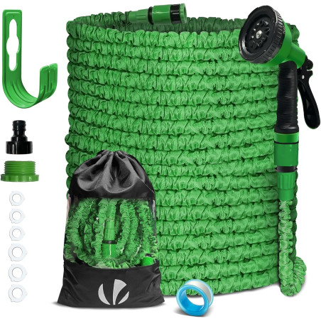 VOUNOT® Tuyau d'Arrosage Extensible 45m Adaptable 1/2" et 3/4" 10 Modes de Pulvérisation Flexible et Anti-Fuite Raccord et Sac d