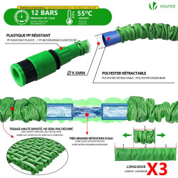 VOUNOT® Tuyau d'Arrosage Extensible 45m Adaptable 1/2" et 3/4" 10 Modes de Pulvérisation Flexible et Anti-Fuite Raccord et Sac d