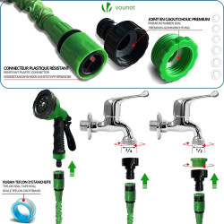VOUNOT® Tuyau d'Arrosage Extensible 45m Adaptable 1/2" et 3/4" 10 Modes de Pulvérisation Flexible et Anti-Fuite Raccord et Sac d