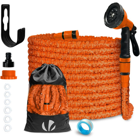 Vounot® tuyau d'arrosage extensible 15m adaptable 1/2" et 3/4" 10 modes de pulvérisation flexible et anti-fuite raccord et sac d