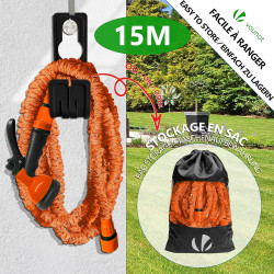 Vounot® tuyau d'arrosage extensible 15m adaptable 1/2" et 3/4" 10 modes de pulvérisation flexible et anti-fuite raccord et sac d