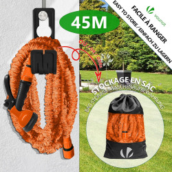 Vounot® tuyau d'arrosage extensible 45m adaptable 1/2" et 3/4" 10 modes de pulvérisation flexible et anti-fuite raccord et sac d