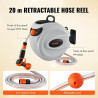 VEVOR Enrouleur Tuyau Arrosage Mural 20 m x 12 mm Support Pivotant 180° Dévidoir de Tuyaux d'Eau Buse à 9 Modèles 3 Adaptateurs 