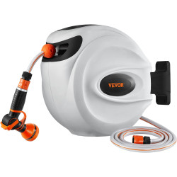 VEVOR Enrouleur Tuyau Arrosage Mural 20 m x 12 mm Support Pivotant 180° Dévidoir de Tuyaux d'Eau Buse à 9 Modèles 3 Adaptateurs 