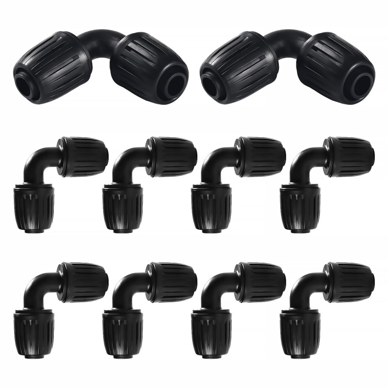 VooGenzek 10 Pièces 16mm Raccords Irrigation Goutte à Goutte, Adaptateur Coude pour Jardin et Pelouse (Noir)