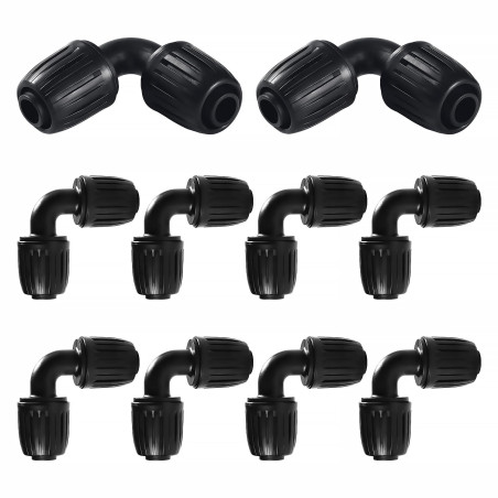VooGenzek 10 Pièces 16mm Raccords Irrigation Goutte à Goutte, Adaptateur Coude pour Jardin et Pelouse (Noir)