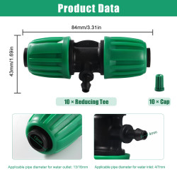 VooGenzek 10 Pièces Connecteur de Tuyau en T Barbelé, 3-Voies Raccord de Tuyau D'Irrigation pour Tube 13/16 mm à 4/7 mm, Connect