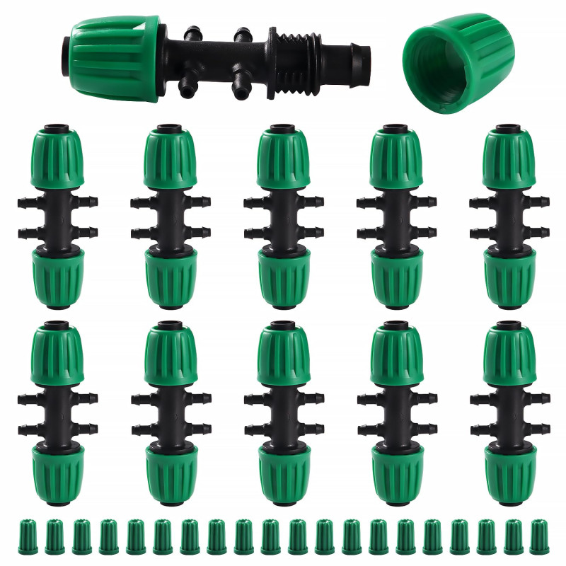 VooGenzek 10 Pièces Connecteur de Tuyau en T Barbelé, 6-Voies Raccord de Tuyau D'Irrigation pour Tube 13/16 mm à 4/7 mm, Connect
