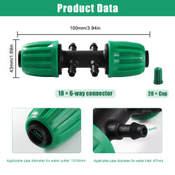 VooGenzek 10 Pièces Connecteur de Tuyau en T Barbelé, 6-Voies Raccord de Tuyau D'Irrigation pour Tube 13/16 mm à 4/7 mm, Connect