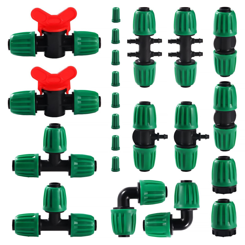 VooGenzek 22 Pièces Raccords D'Irrigation pour Tube 13/16mm à 4/7mm, Connecteur de Tuyau D'Eau D'Irrigation, Connecteur de Tuyau