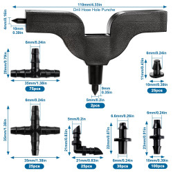 VooGenzek 282 Pièces 4/7mm Connecteurs de Tuyaux, Raccord D'irrigation, Connecteurs Barbelés de Tuyaux pour Système D'Irrigation
