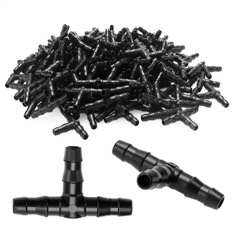 190 Pièces 4/7 mm Plastique Tee Raccord de Tuyau, VooGenzek T Connecteur Barbelé pour Tuyau d'arrosage de Jardin, Tee-Joint pour