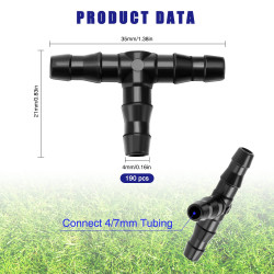 190 Pièces 4/7 mm Plastique Tee Raccord de Tuyau, VooGenzek T Connecteur Barbelé pour Tuyau d'arrosage de Jardin, Tee-Joint pour