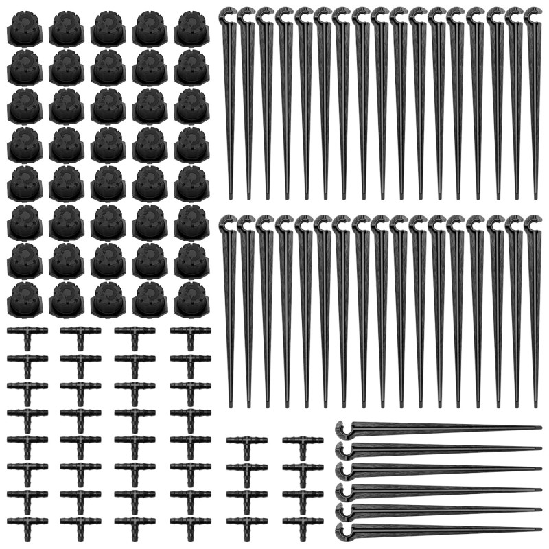 VooGenzek 120 Pièces 4/7mm Kit D'irrigation de Goutte Automatique, 40 Goutteur Irrigation Réglable + 40 Tee-Joint de Tuyau + 40 