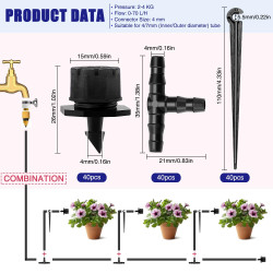 VooGenzek 120 Pièces 4/7mm Kit D'irrigation de Goutte Automatique, 40 Goutteur Irrigation Réglable + 40 Tee-Joint de Tuyau + 40 