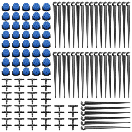 VooGenzek 120 Pièces 4/7mm Kit D'irrigation de Goutte Automatique, 40 Goutteur Irrigation Réglable + 40 Tee-Joint de Tuyau + 40 