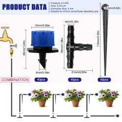 VooGenzek 120 Pièces 4/7mm Kit D'irrigation de Goutte Automatique, 40 Goutteur Irrigation Réglable + 40 Tee-Joint de Tuyau + 40 