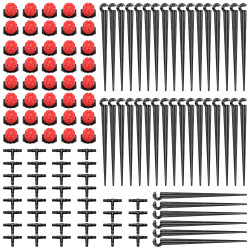 120 Pièces Kit d'irrigation de Goutte Automatique, VooGenzek 40 Goutteur Irrigation Réglable + 40 Tee-Joint de Tuyau + Piquet de