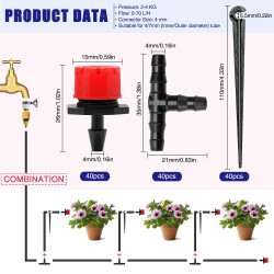 120 Pièces Kit d'irrigation de Goutte Automatique, VooGenzek 40 Goutteur Irrigation Réglable + 40 Tee-Joint de Tuyau + Piquet de
