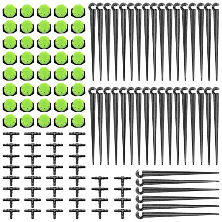 VooGenzek 120 Pièces 4/7mm Kit D'irrigation de Goutte Automatique, 40 Goutteur Irrigation Réglable + 40 Tee-Joint de Tuyau + 40 