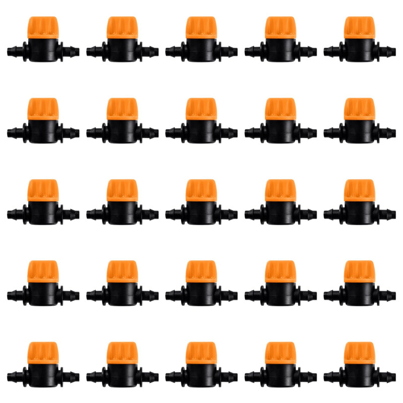 VooGenzek 25 Pièces 4/7 Vanne D'irrigation, Mini Valves de Contrôle pour Tuyau d'arrosage 4/7mm, Valves d'arrêt Cannelées 1/4 Po