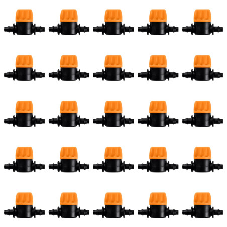 VooGenzek 25 Pièces 4/7 Vanne D'irrigation, Mini Valves de Contrôle pour Tuyau d'arrosage 4/7mm, Valves d'arrêt Cannelées 1/4 Po
