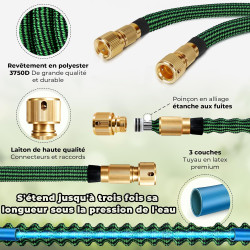 HOMEPROTEK Tuyau d'Arrosage Extensible 30m - Tuyau d’Eau Réglable avec 1/2'' et 3/4'' (19mm et 13mm) Adaptateurs, 9 Modes d'Arro