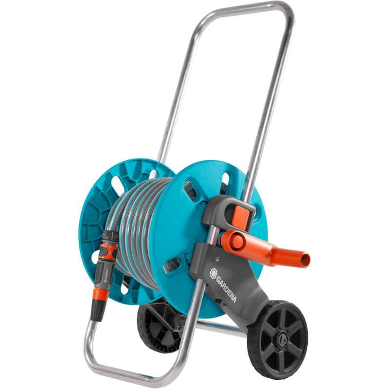 Gardena Kit dévidoir CleverRoll S : dévidoir avec tuyau Classic de 20 m et lance d'arrosage, arrêt anti-goutte, côté de manivell