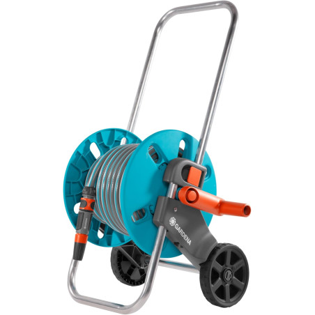 Gardena Kit dévidoir CleverRoll S : dévidoir avec tuyau Classic de 20 m et lance d'arrosage, arrêt anti-goutte, côté de manivell