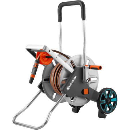 Gardena CleveRoll M Easy Metal Ensemble: chariot de tuyau de 60 m de capacité, très stable, contrôle du tuyau stable, incl. Tuya