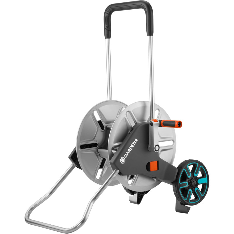 Gardena dévidoir métallique sur roues aquaroll m, argent, orange, noir, cleverroll m métal